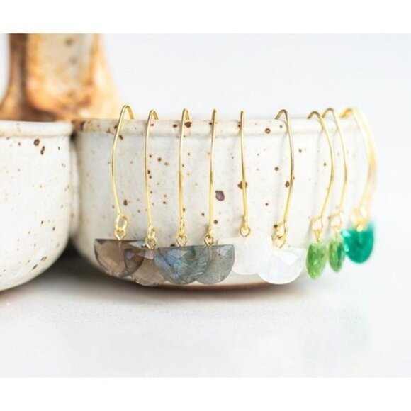 STUNNING Gemstone Dangle Earrings Labradorite Earring WATERPROOF Gold threader - Picture 8 of 14